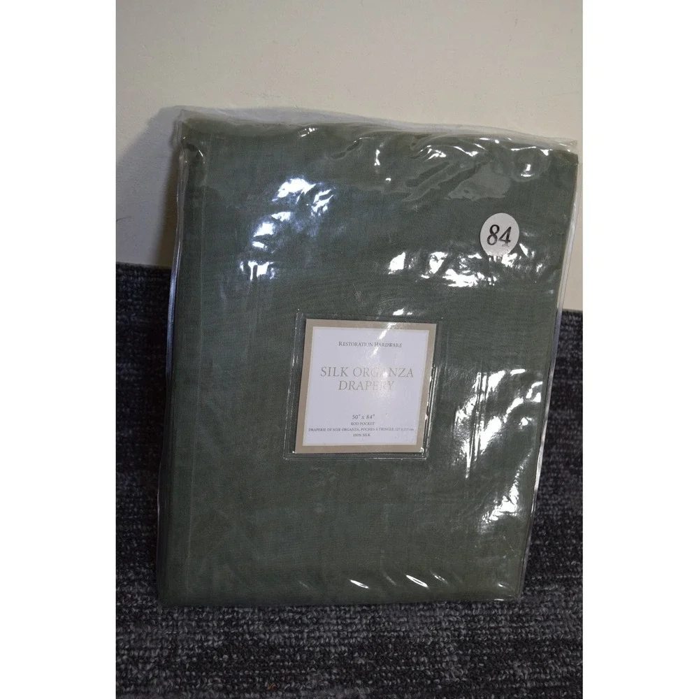 NEW Restoration Hardware Sheer Silk Organza Drape Olive Sage 50x84 Curtain Green